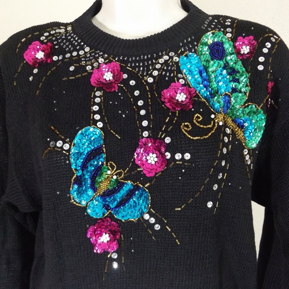 Vintage Sweaters - Bonnie Evans Sequined Beaded Sweater